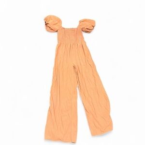 Nasty Gal Peach Off-Shoulder Smocked Wide-Leg Jumpsuit